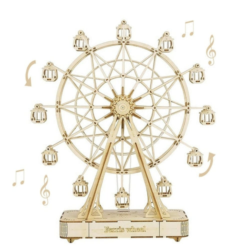DIY Wooden Rotatable Ferris Wheel Model with Playing Music