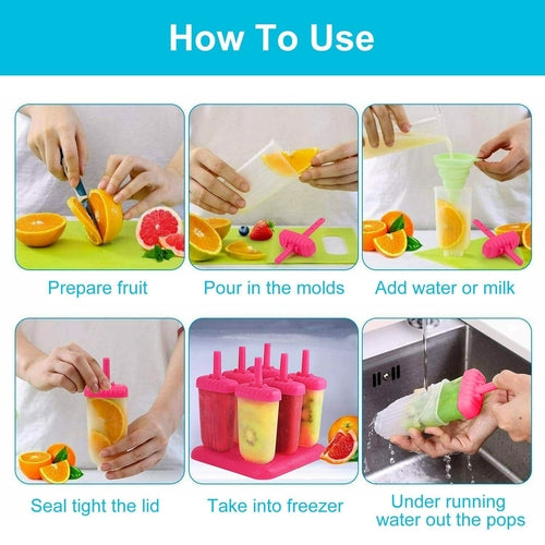 6Pcs Popsicle Molds Reusable Ice Cream DIY Ice Pop Maker Ice Bar Maker